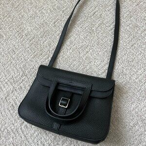 Hermès Halzan 25 Caban Clemence Palladium Hardware Black